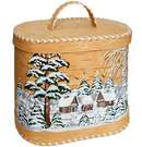 Winter village birch bark painting bread box